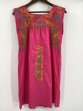 J. Marie Oaxaca Bright Pink Embroidered Sleeveless Mini Dress
